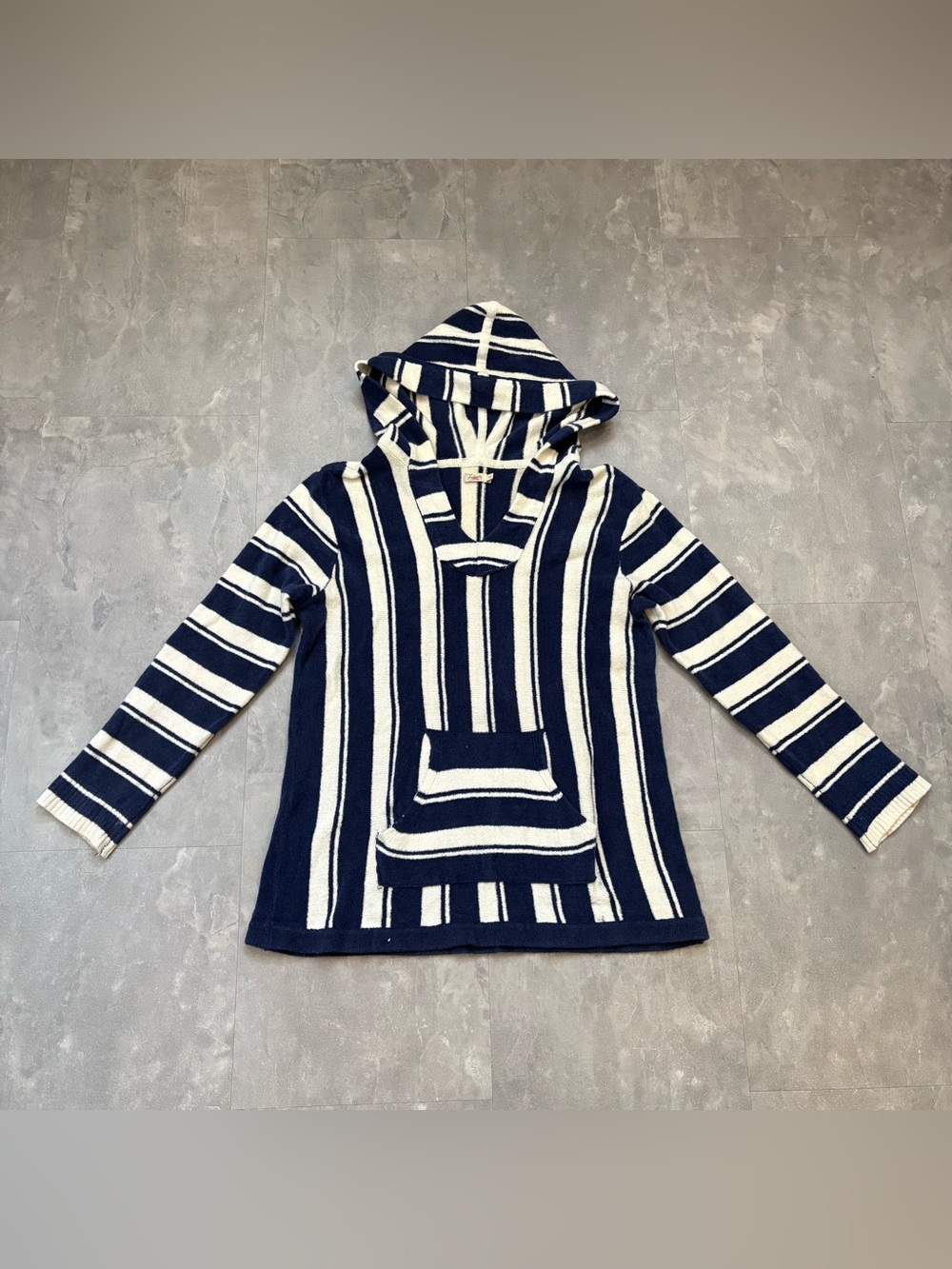 FAHERTY Striped Terry Baja Beach Hoodie Navy White Cotton Wool Size Small